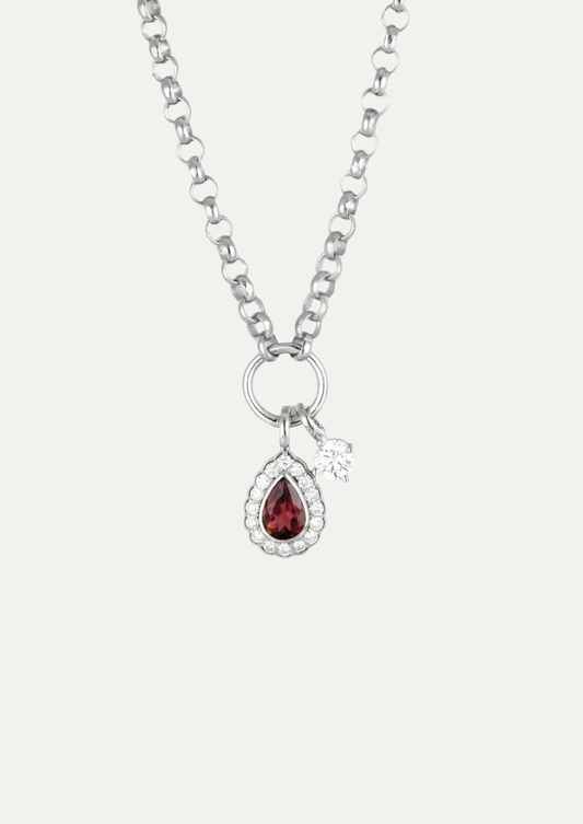 Ruman Pear Halo Tourmaline Gemstone Charm Pendant